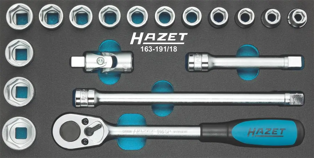 Produktfoto 1 von Hazet 163-191/18, Steckschlüsselsatz metrisch 1/2" (12.5 mm) 18teilig