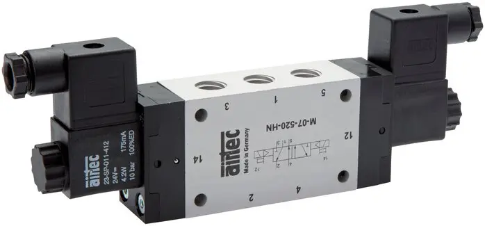 Produktfoto 1 von Airtec M 07520HN 115V, 5/2-Wege Magnetimpulsventil, G 1/4", 115 V AC, Standard
