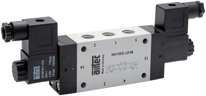 Produktfoto 1 von Airtec M 04530HN 230V, 5/3-Wege Magnetventil, G 1/8", Mittelstellung geschlossen