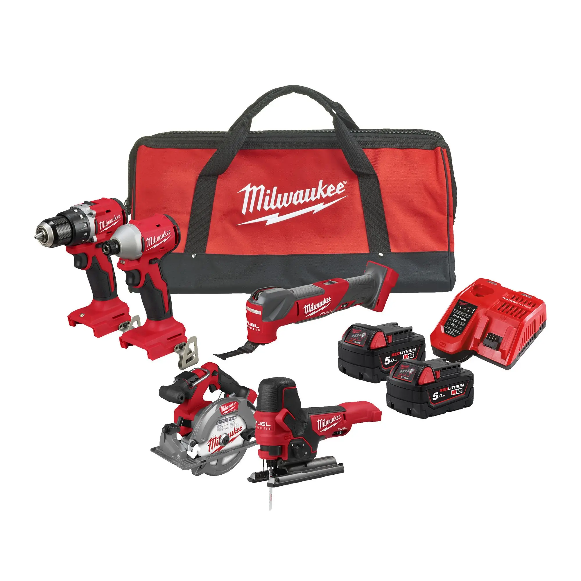 Produktfoto 1 von Milwaukee M18  Maschinen-Set POWERPACK M18 BLCPP5A-502B: 5 Geräte, 2x 5,0 Ah