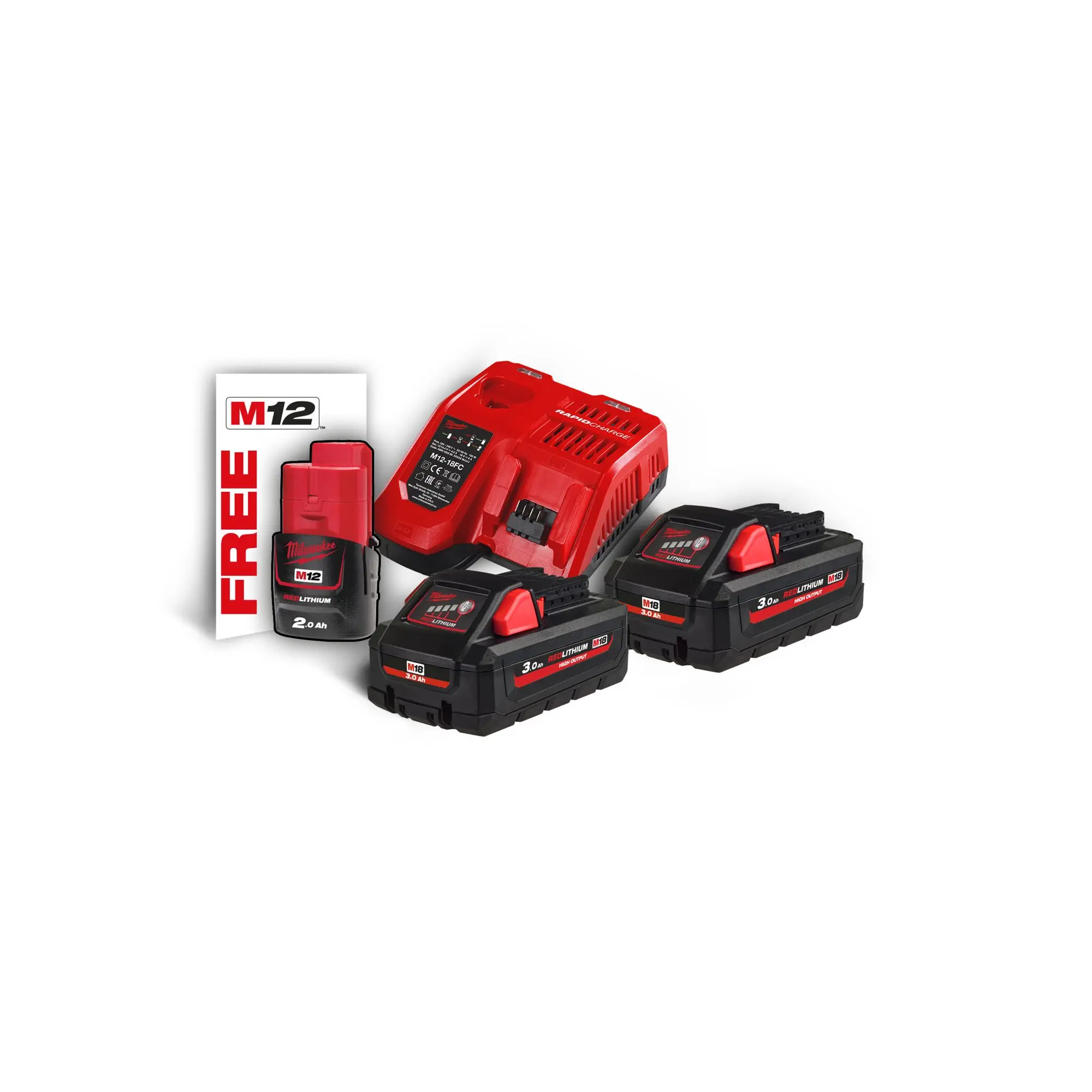 Milwaukee M18 Starterset M18 HNRG-302 18V, 2x 3,0 Ah HB + 1x 12V /2,0 Ah
