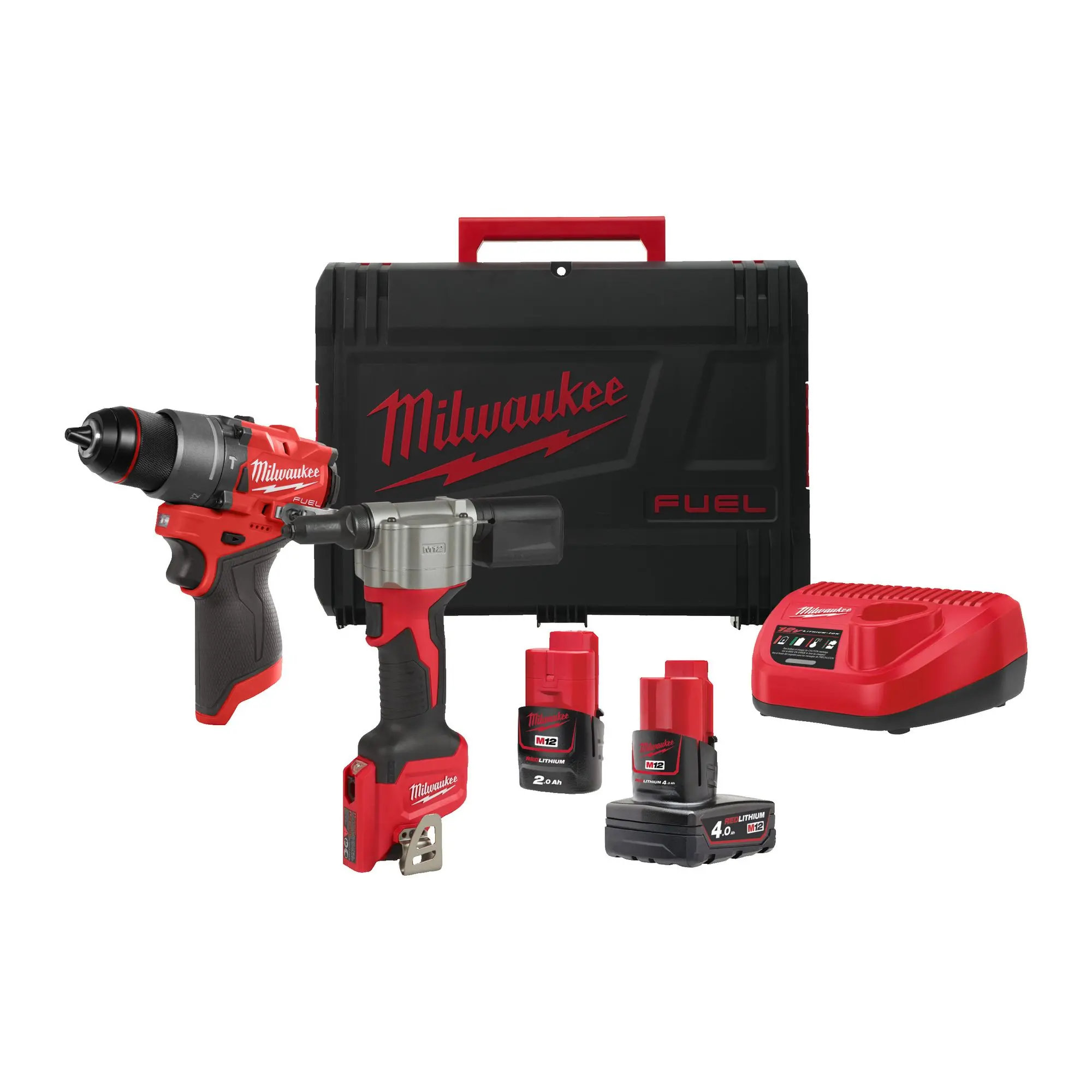 Produktfoto 1 von Milwaukee Maschinen-Set M12 FPP2D2-422X: M12 FPD2 + M12 BPRT + 2,0 + 4,0 Ah