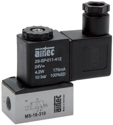 Produktfoto 1 von Airtec MS 18310HN 24X, 3/2-Wege Magnetventil, G 1/8", 24 V DC, Federrückstellung