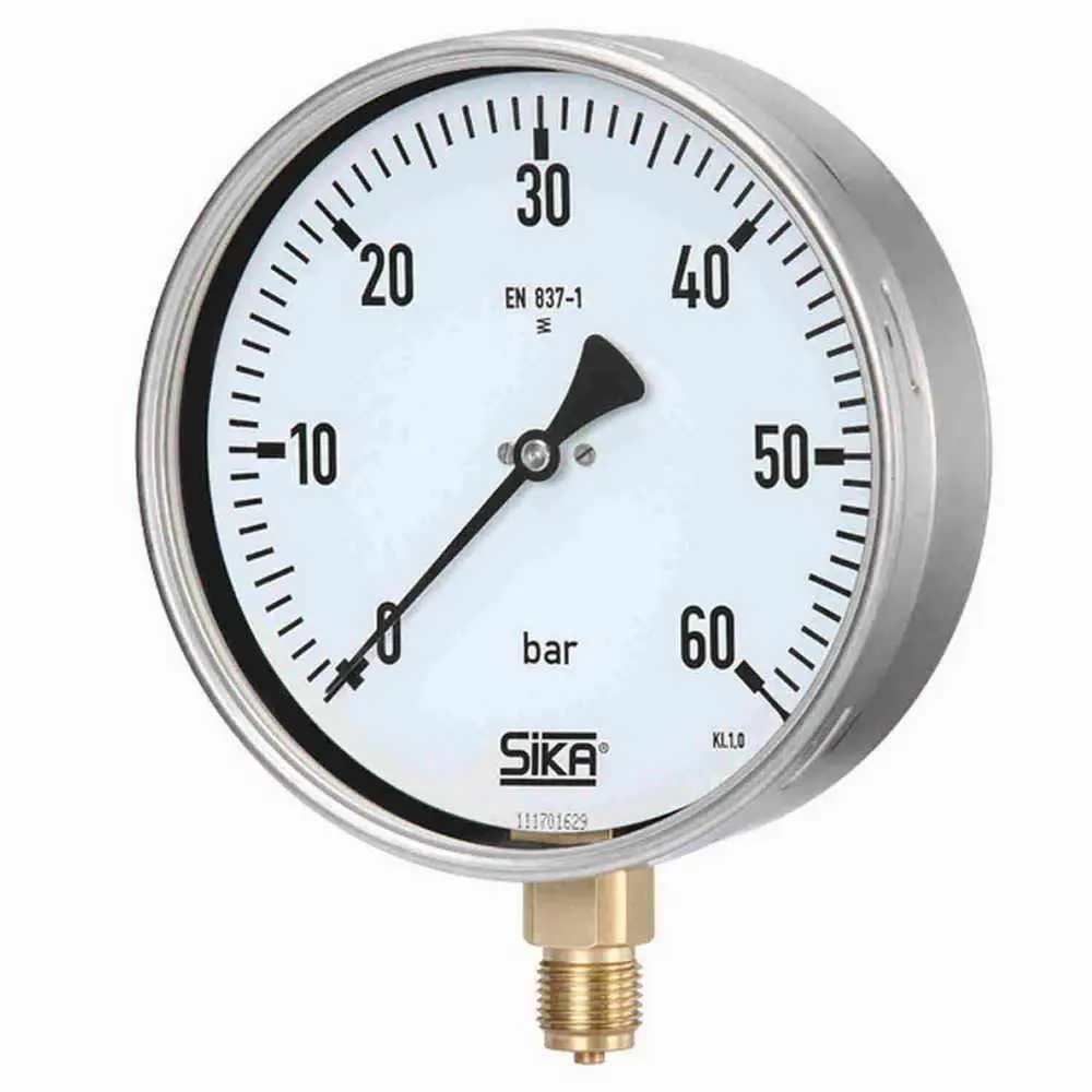 Produktfoto 1 von SIKA MREM41116510G, Manometer ø 160mm Anschluss unten Rand hinten 0 bis 600 bar