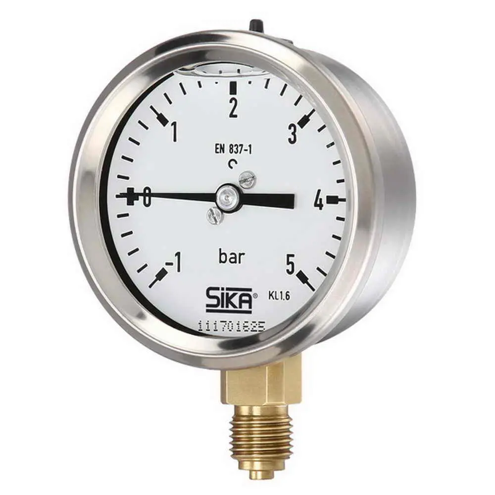 Produktfoto 1 von SIKA MREG11354500G, Manometer -1 bis 9 bar ø 63mm Anschluss unten ohne Rand