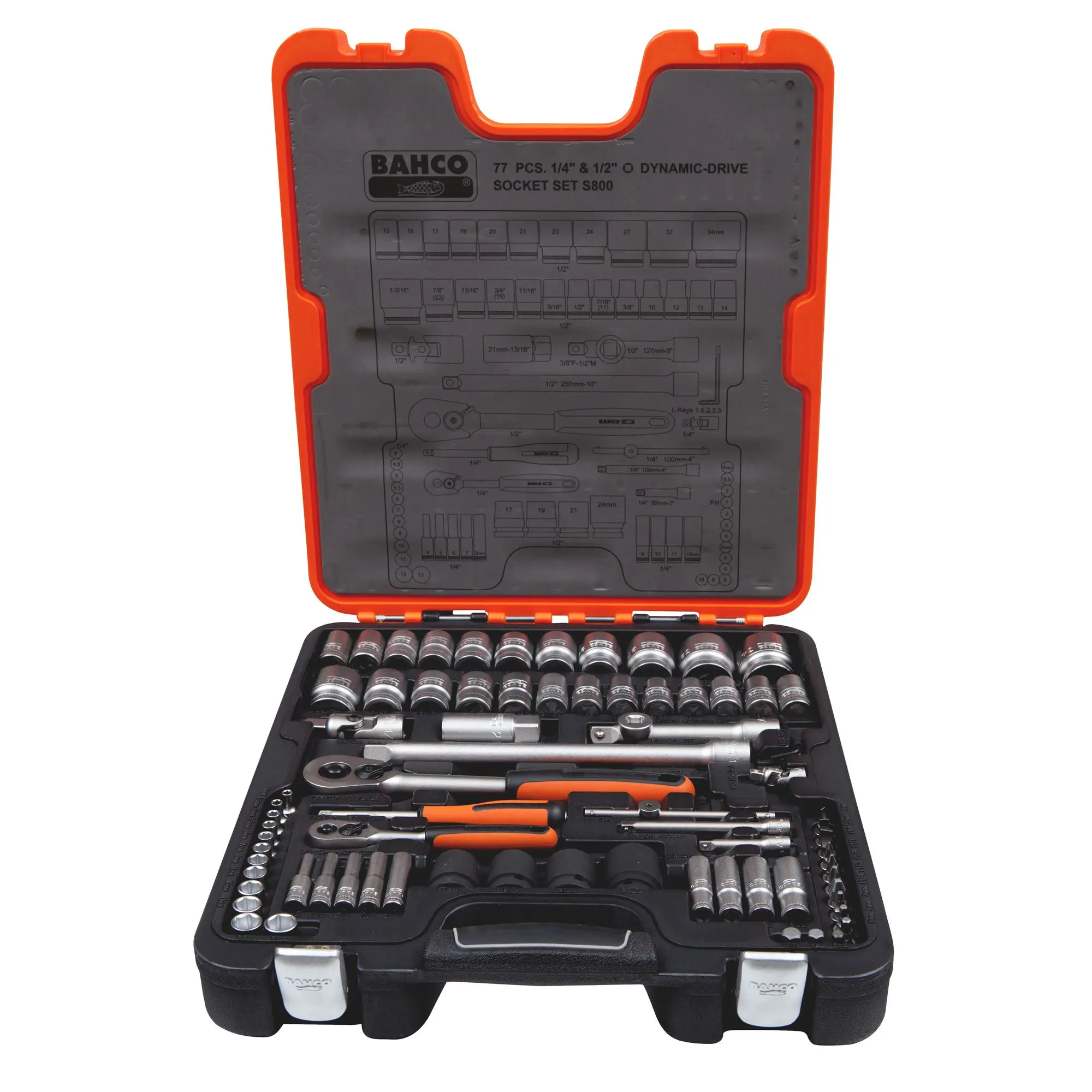 Produktfoto 1 von Bahco S800, Steckschlüsselsatz 77 tlg. 1/4" und 1/2" SLine S800 im Koffer