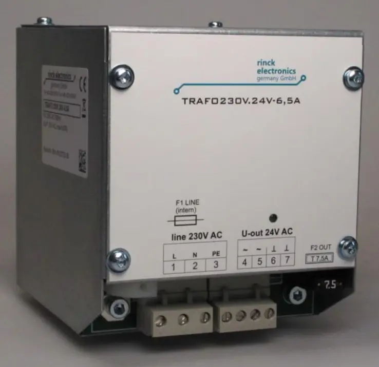 Produktfoto 1 von Rinck Electronic TRAFO 230V.24V-6,5A, Stromversorgung 230V/24V AC, 160VA