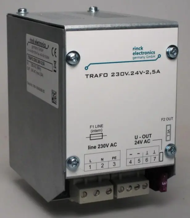 Produktfoto 1 von Rinck Electronic TRAFO 230V.24V-2,5A, Stromversorgung 230V/24V AC, 60VA