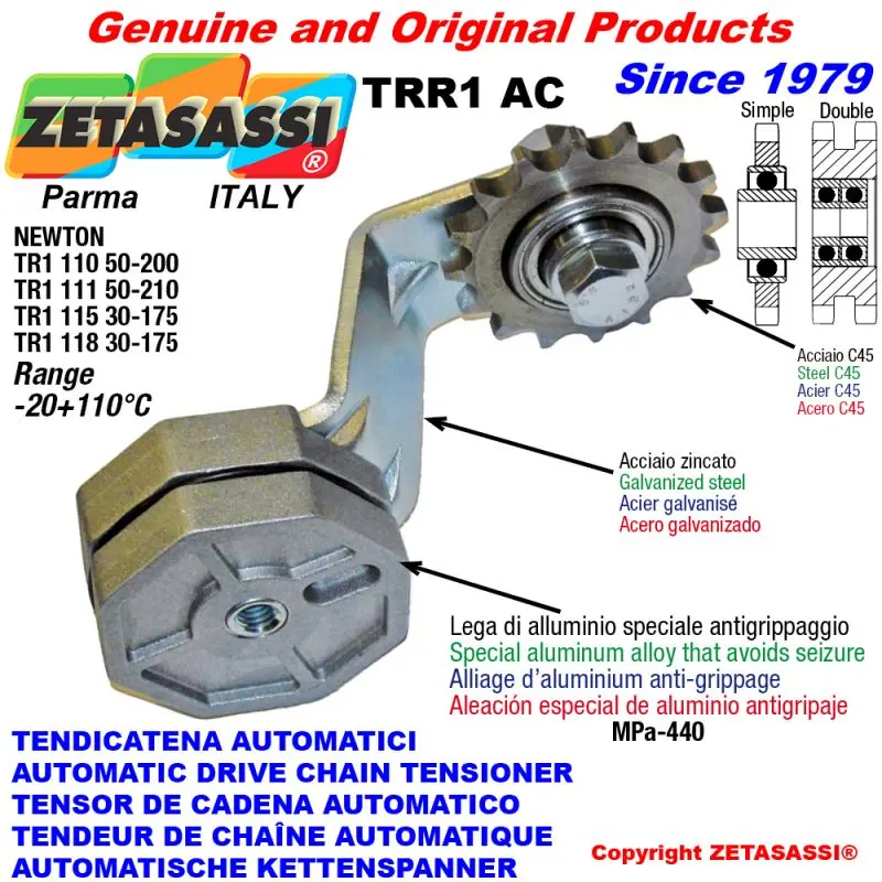 Produktfoto 1 von ZETASASSI TRR1118AC114S Automatic Arm Chain Tensioner Trr1Ac+Idler Sprocket Ac