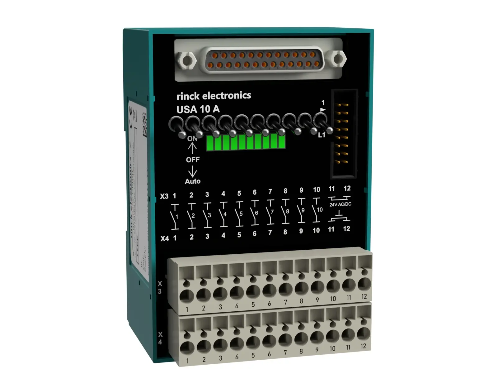 Produktfoto 1 von Rinck Electronic USA10A-HE, Ausgabeeinheit für Andover DM20, 10x Relaiskont.