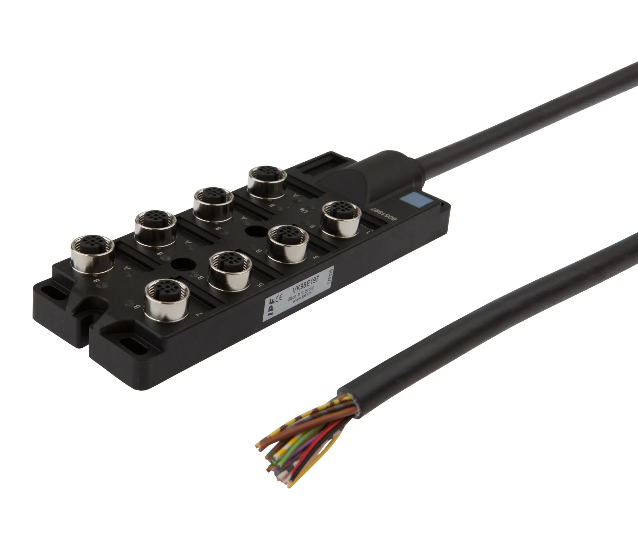 Produktfoto 1 von ipf Electronic VK98E197, Verteiler, 25x161x54mm, 30V, 8x M12 5polig
