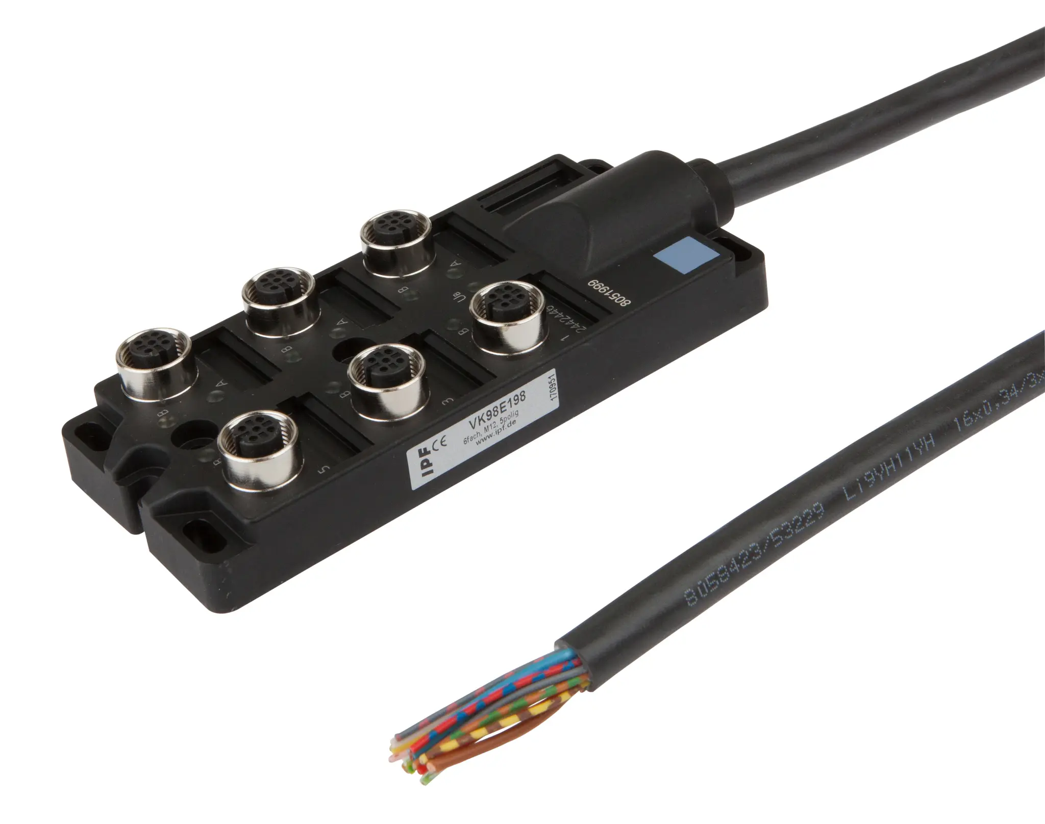 ipf Electronic VK98E198, Verteiler, 25x134x54mm, 30V, 6x M12 5polig
