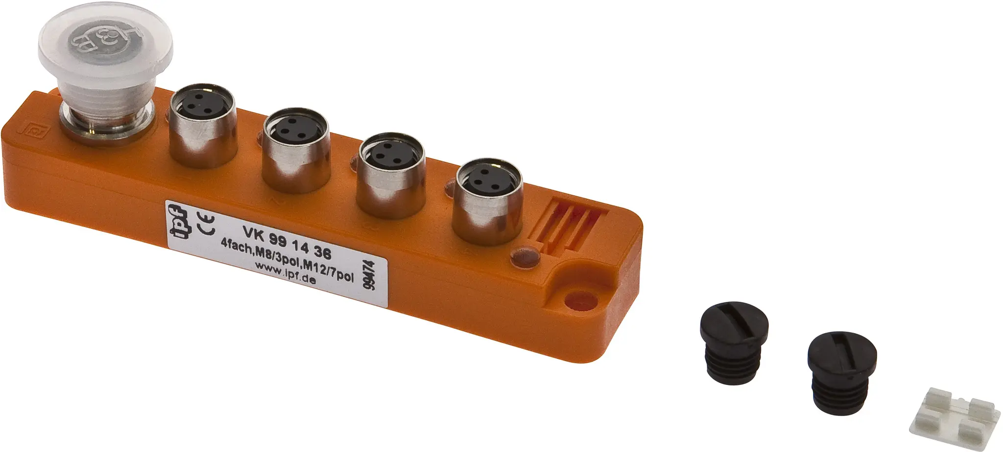 ipf Electronic VK991436, Verteiler, 24x90x21mm, 4x M8 3polig, M12 8polig, IP67