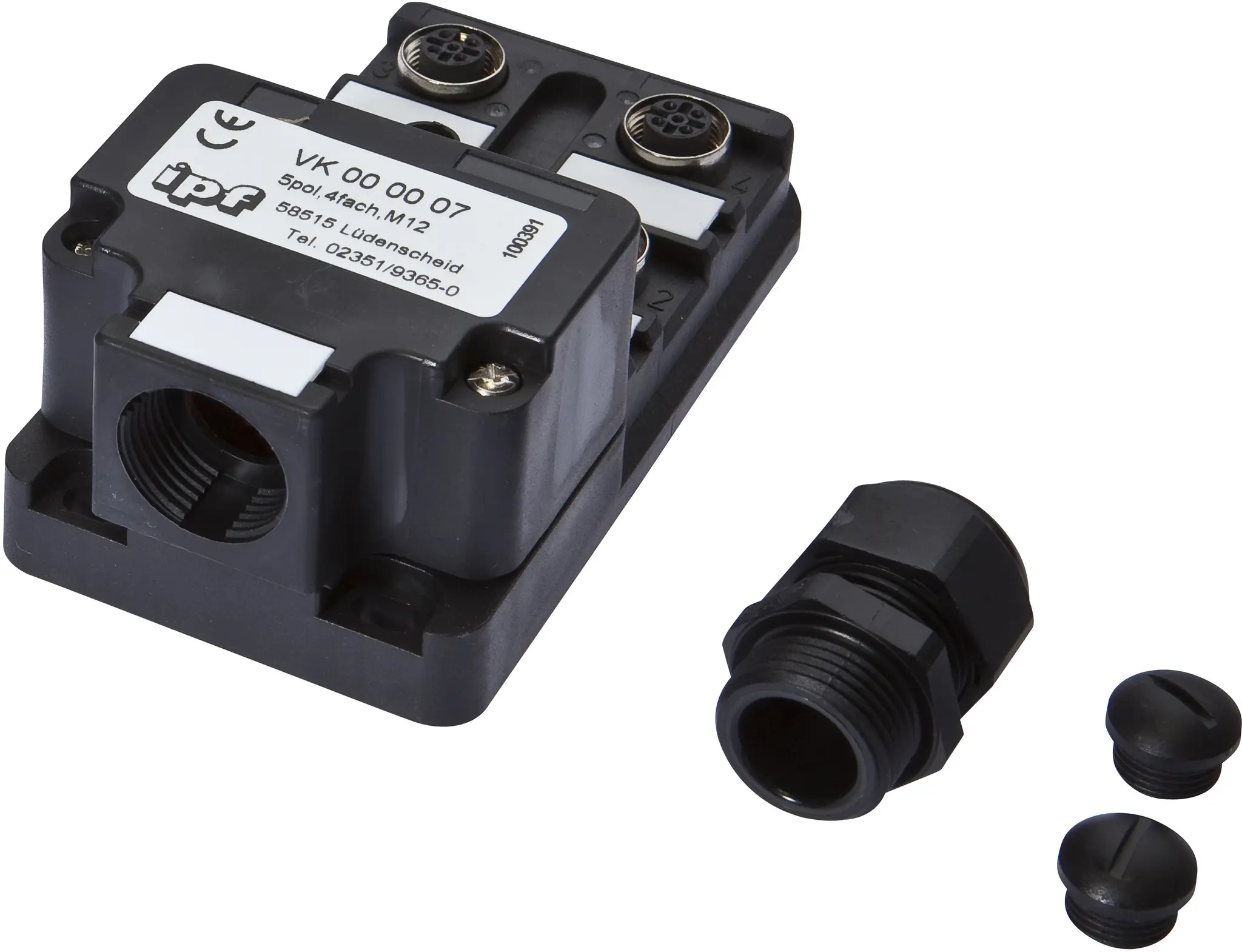 Produktfoto 1 von ipf Electronic VK000007, Verteiler, 60x42x102mm, 10-30V DC, 4x M12