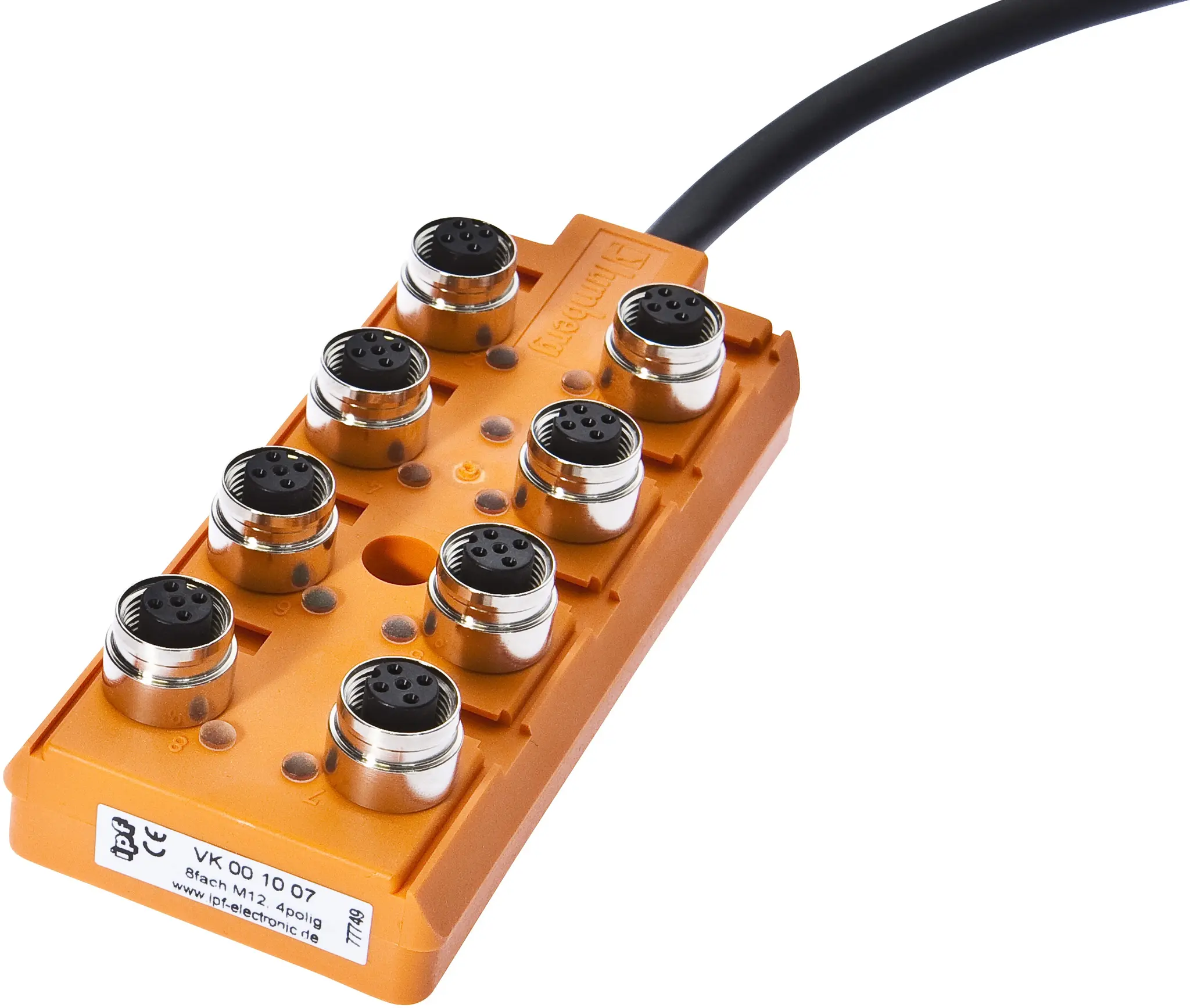 Produktfoto 1 von ipf Electronic VK001007, Verteiler, 30x127x54mm, 10-30V DC, 8x M12 4polig, IP67,