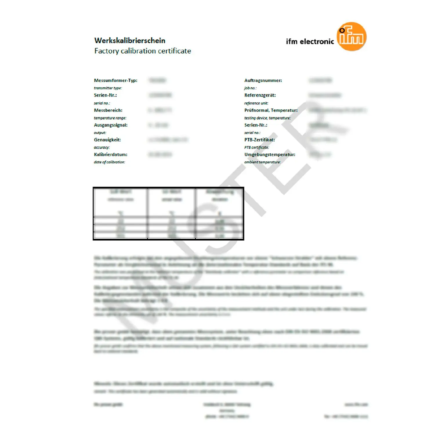 Produktfoto 1 von ifm Electronic ZC0016 ISO Kalibrierzertifikat für Temperatursensoren 3 Punkt