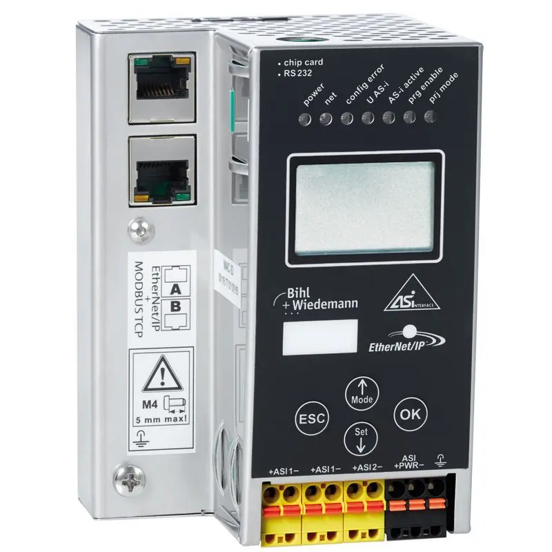 Produktfoto 1 von Bihl Wiedemann BWU2381, ASi-3 EtherNet/IP+ModbusTCP-Gateway in Edelstahl, 2 Master