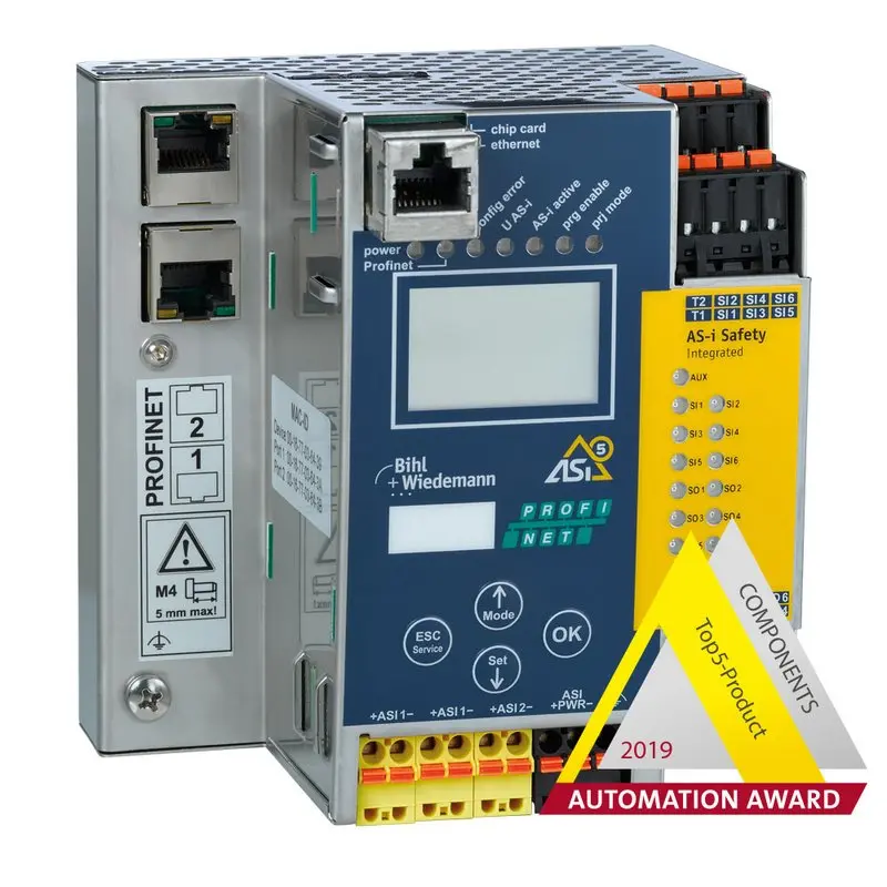 Produktfoto 1 von Bihl Wiedemann BWU3674, ASi-5/ASi-3 PROFIsafe über PROFINET-Gateway mit integriertem Sicherheitsmonitor