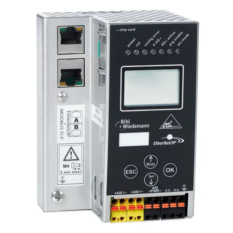Produktfoto 1 von Bihl Wiedemann BWU3734, ASi-3 EtherNet/IP+ModbusTCP-Gateway in Edelstahl, 1 Master