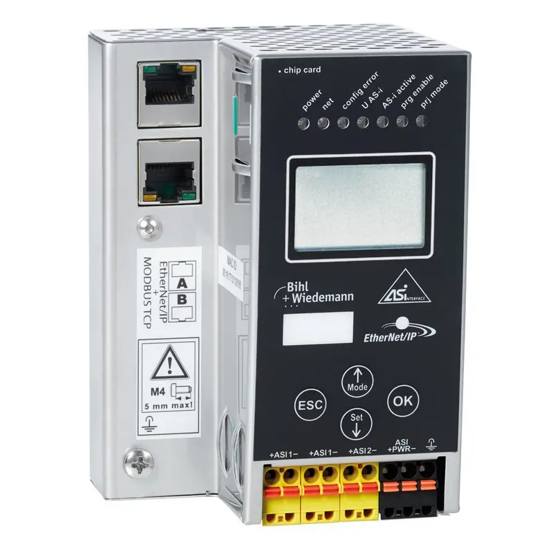Produktfoto 1 von Bihl Wiedemann BWU3736, ASi-3 EtherNet/IP+ModbusTCP-Gateway in Edelstahl, 2 Master