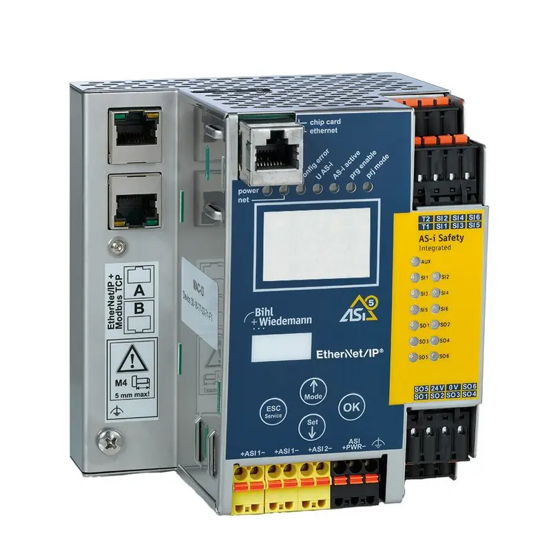 Bihl Wiedemann BWU3825, ASi-5/ASi-3 EtherNet/IP + ModbusTCP-Gateway mit integriertem Sicherheitsmonitor