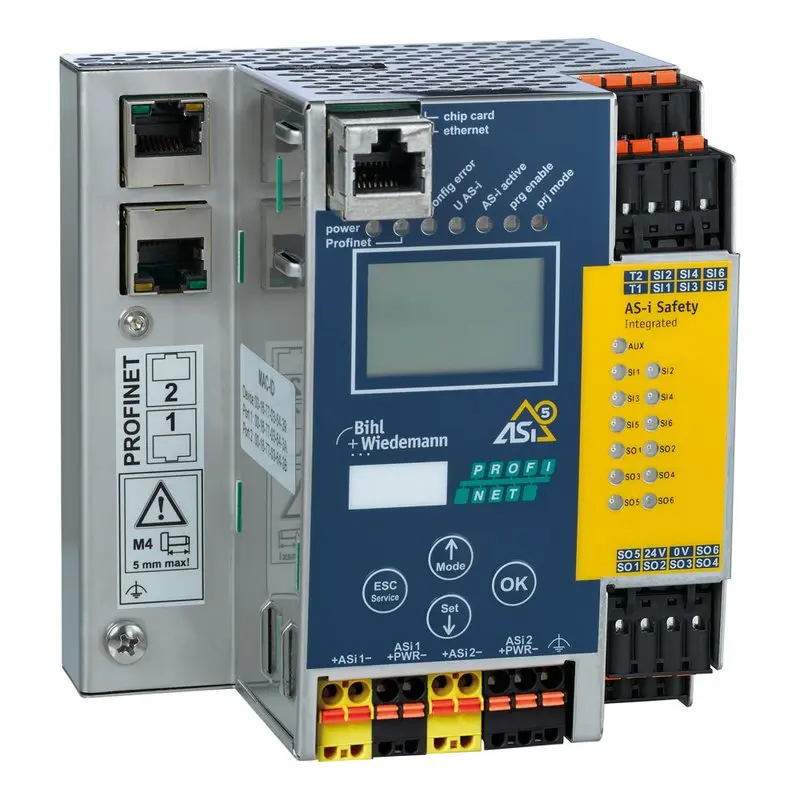 Produktfoto 1 von Bihl Wiedemann BWU3830, ASi-5/ASi-3 PROFIsafe über PROFINET-Gateway mit integriertem ASi-5/ASi-3-Sicherheitsmonitor