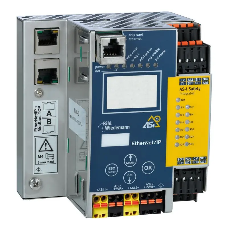 Produktfoto 1 von Bihl Wiedemann BWU3947, ASi-5/ASi-3 EtherNet/IP + ModbusTCP-Gateway mit integriertem ASi-5/ASi-3-Sicherheitsmonitor