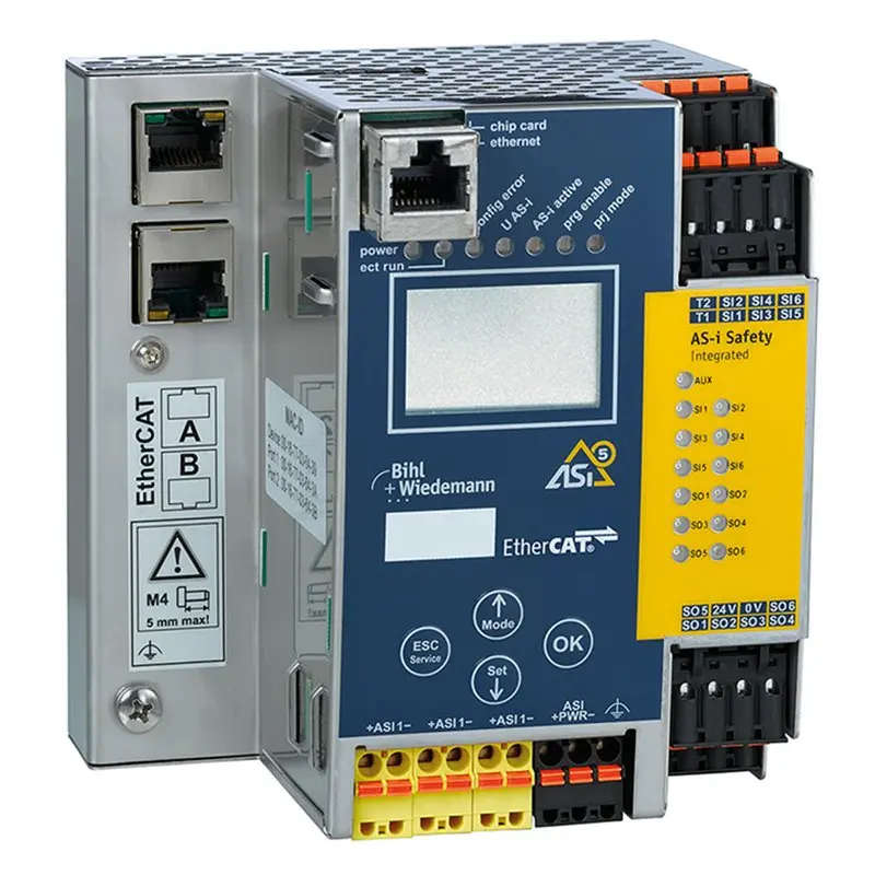 Produktfoto 1 von Bihl Wiedemann BWU3991, ASi-5/ASi-3 EtherCAT-Gateway mit integriertem Sicherheitsmonitor, 1 ASi-5/ASi-3-Master