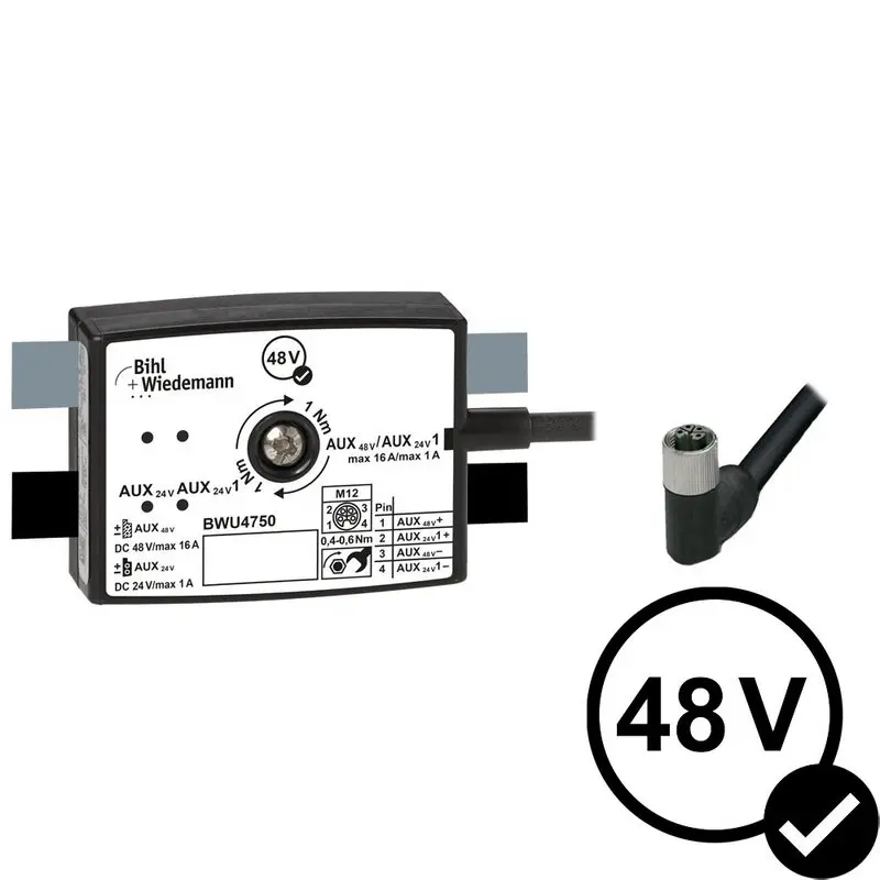 Produktfoto 1 von Bihl Wiedemann BWU4750, Passivverteiler AUX auf 1xM12-Energiekabelabgang, gewinkelt, L-codiert, 4-polig, Tiefe 25 mm