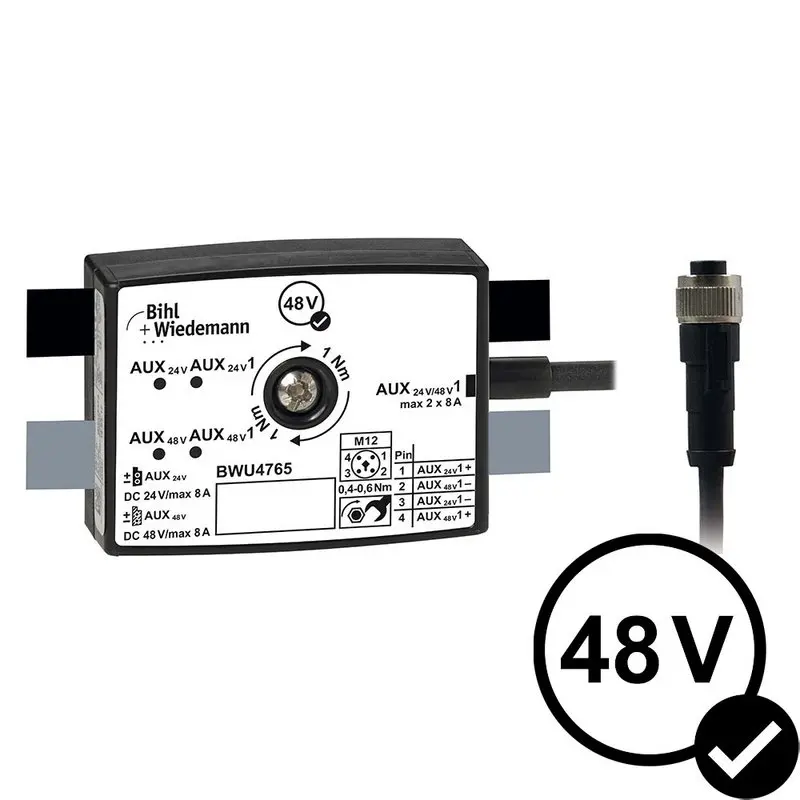 Produktfoto 1 von Bihl Wiedemann BWU4765, Passivverteiler AUX auf 1xM12-Energieleitungsdose, gerade, T-codiert, 4-polig, Tiefe 25 mm, IP67