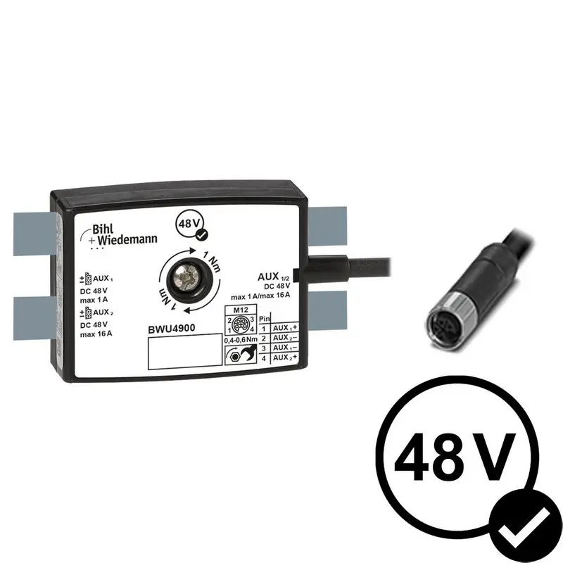 Produktfoto 1 von Bihl Wiedemann BWU4900, Passivverteiler AUX auf 1xM12-Energieleitungsdosen, gerade, L-codiert, 4-polig