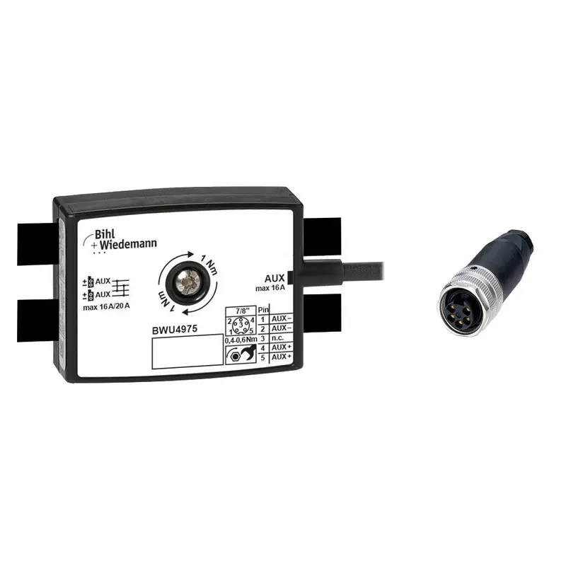 Produktfoto 1 von Bihl Wiedemann BWU4975, Passivverteiler AUX, 16A/20A, auf 1 x 7/8“ Kabeldose, gerade, 5-polig, Tiefe 25 mm, IP67