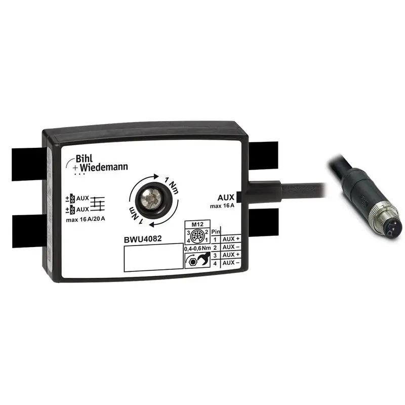 Produktfoto 1 von Bihl Wiedemann BWU4082, Passivverteiler AUX, 16A/20A, auf 1xM12-Leistungsstecker, gerade, L-codiert, 4-polig
