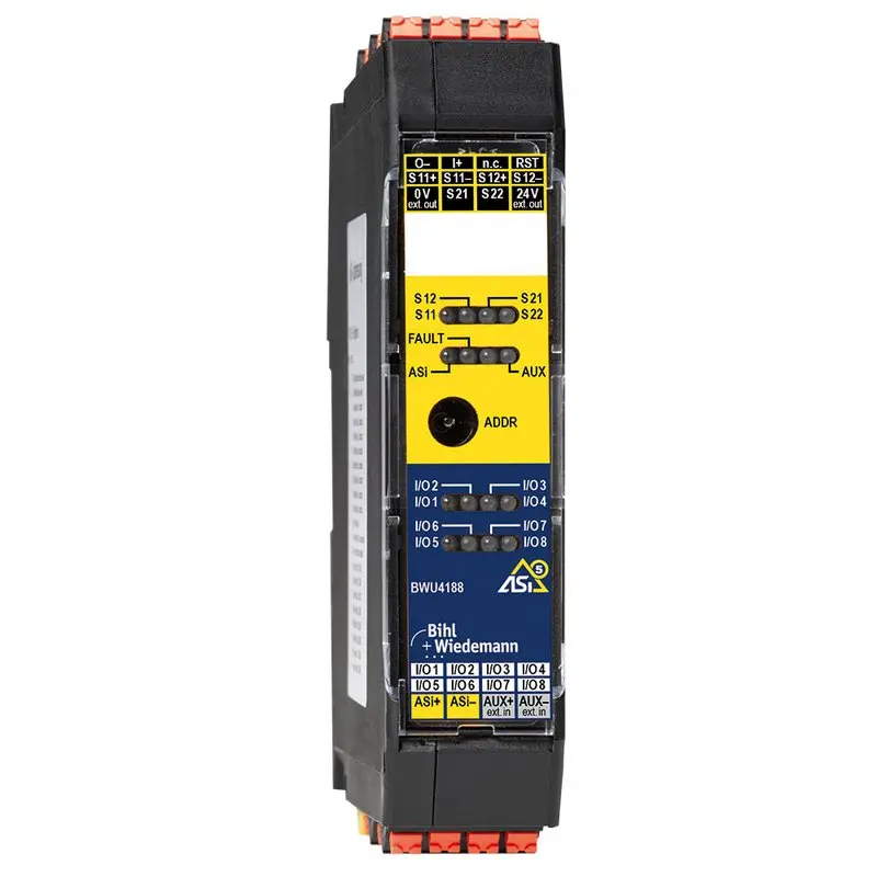 Produktfoto 1 von Bihl Wiedemann BWU4188, ASi-5 Sicherheits-Eingangsmodul, IP20, 4SI/8I/O