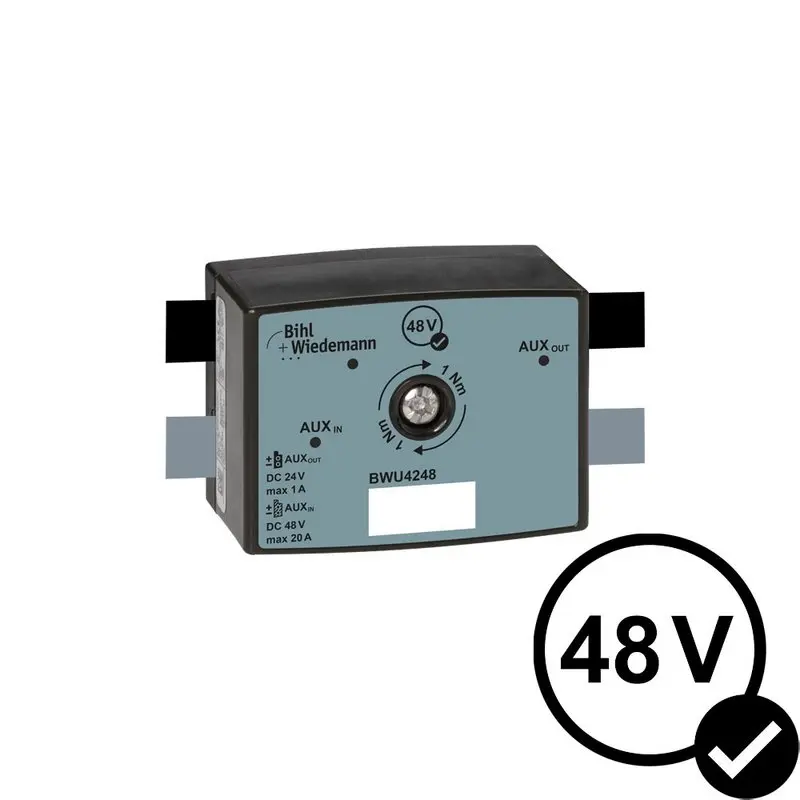 Produktfoto 1 von Bihl Wiedemann BWU4248, Spannungswandler 48 V/24 V, 1 A, AUX 48 V Profilkabel auf AUX 24 V Profilkabel, 35 mm, IP67