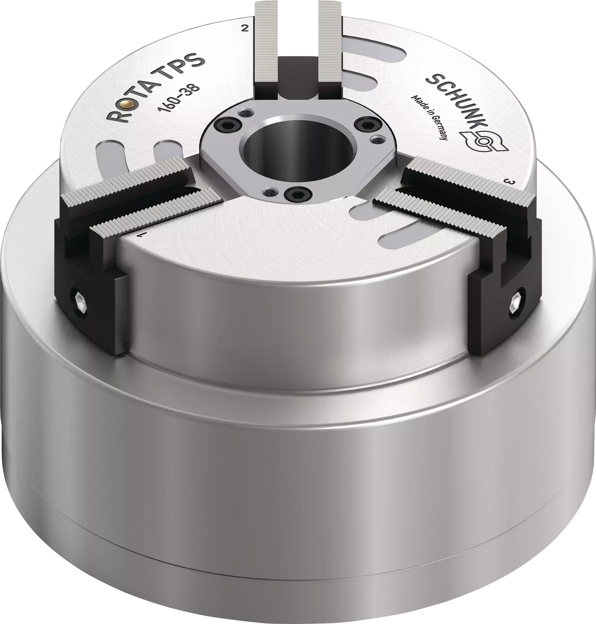 Produktfoto 1 von SCHUNK ROTA TPS 160-38 Z-SV90°, Stationäre 3-Backenfutter, pneumatisch betätigt