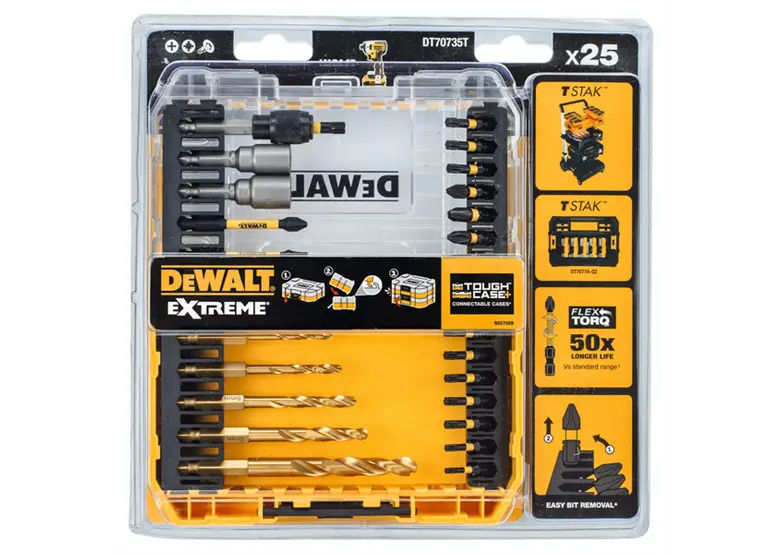 Produktfoto 1 von DeWalt DT70735T-QZ, 25-teiliges Set von Flextorq-Schlagbit und Bohrer für Metall