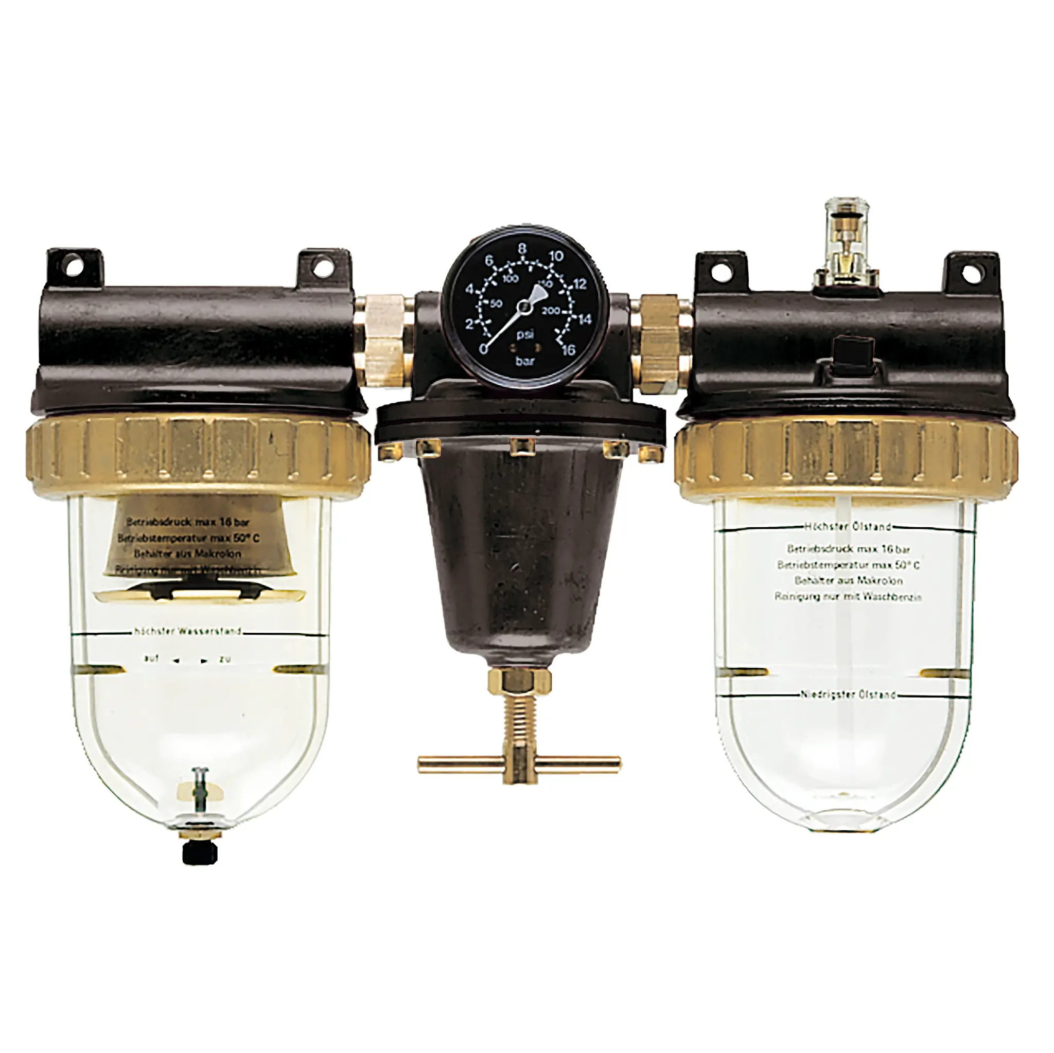 Produktfoto 1 von EWO 334.49, 3er–Wartungseinheit standard, BG 60, G1, 0,5–10 bar, Handabl., Mano.