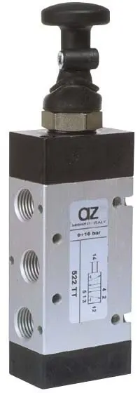 Produktfoto 1 von AZ Pneumatica 522 TT, Wegeventil 5/2 1/4" Taster, 2 Stellungen, SKU: 01.069.4