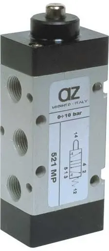 Produktfoto 1 von AZ Pneumatica 521 MP, Wegeventil 5/2 1/8" Stößel, Federrückstellung