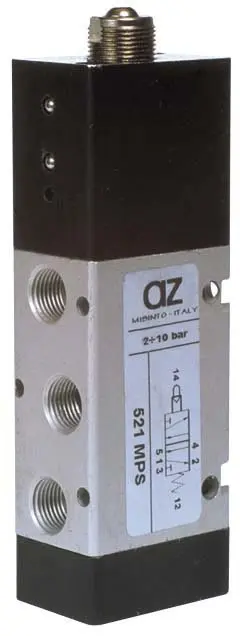 Produktfoto 1 von AZ Pneumatica 521 MPS, Wegeventil 5/2 1/8" Stößel, Federrückstellung