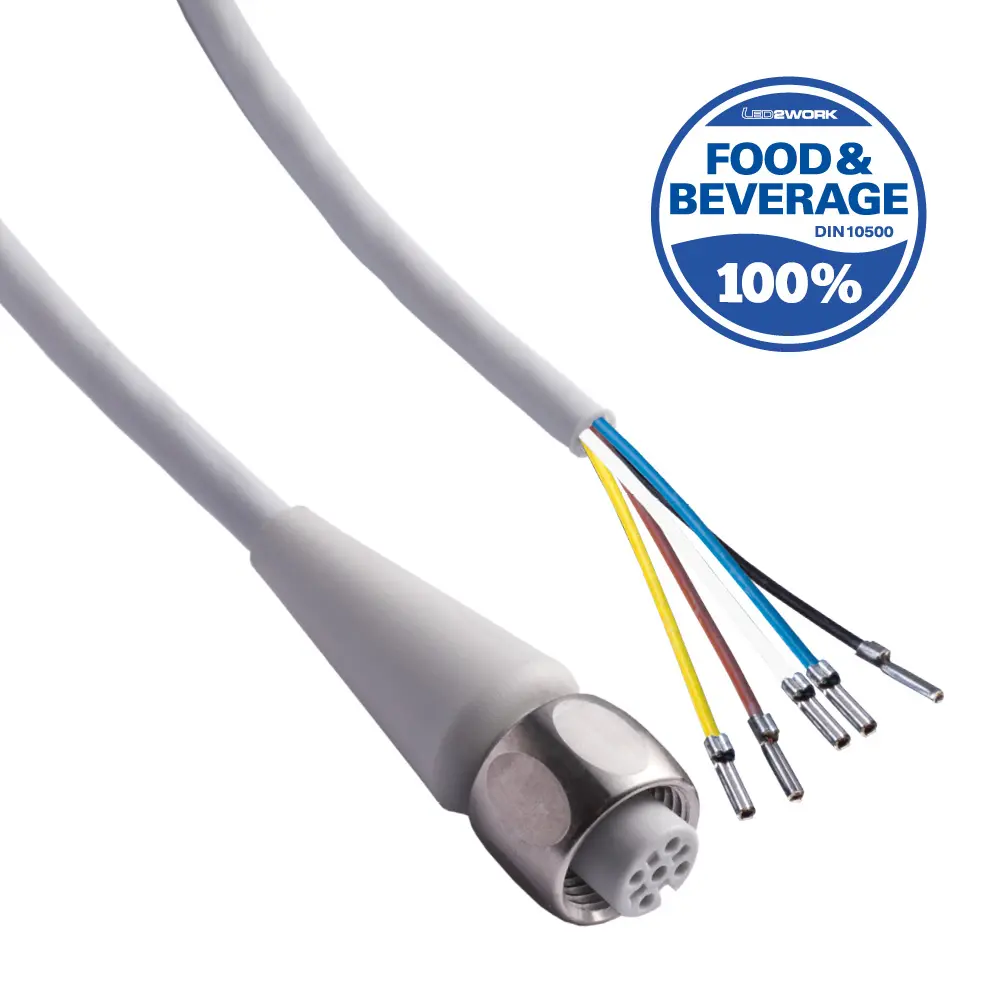 Produktfoto 1 von LED2WORK 201100-10, F+B Sensor Kabel, 5 m, fünf offene Enden/M12Buchse 5-polig, A-kodiert, für 24V