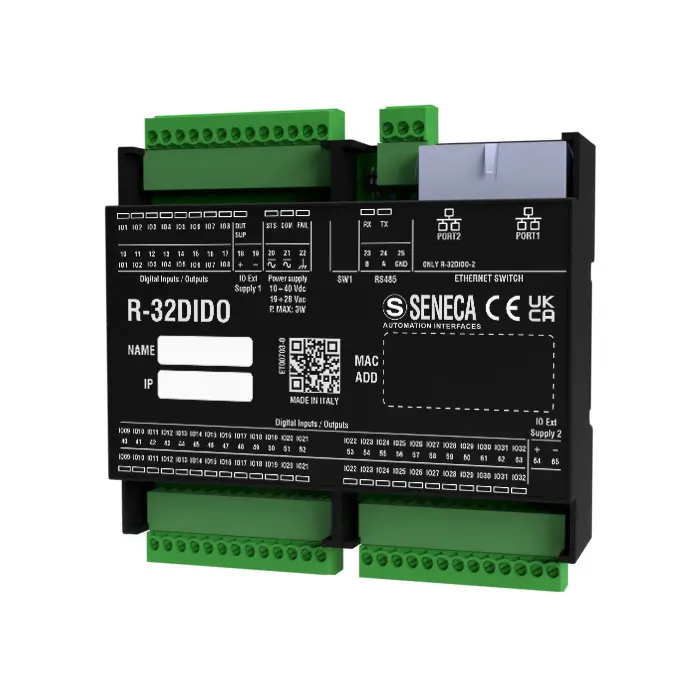 Produktfoto 1 von SENECA R-32DIDO-2, 32-CH Digitales E/A-Modul, ModBUS, 2 Eth