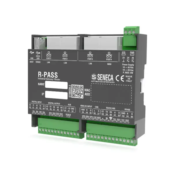 Produktfoto 1 von SENECA R-PASS-W-4-E, IIoT Edge Controller, Wi-Fi, 4 Eth