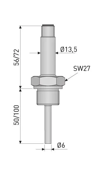 Produktfoto 1 von INOR 4002908906, Kompakter Sensor zum Einschrauben G1/2, Einbau Länge 100 mm