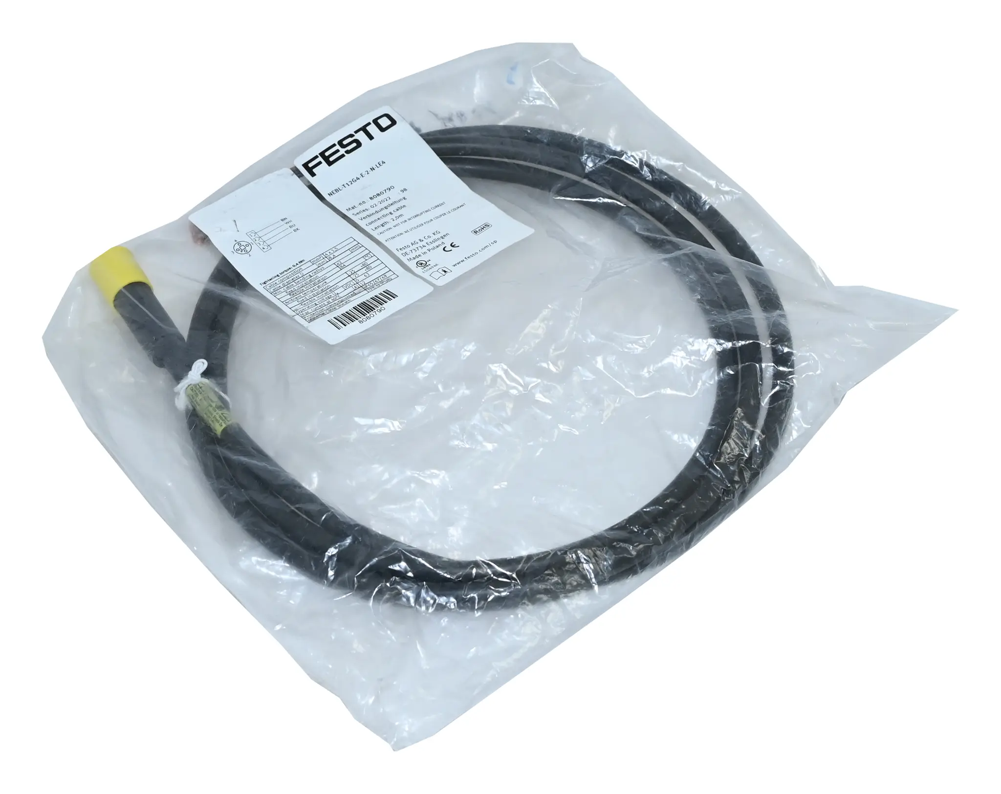 Produktfoto 1 von Festo NEBL-T12G4-E-2-N-LE4 8080790 Connecting Cable 2m New