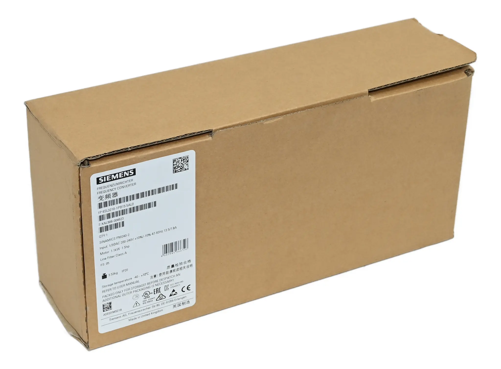 Produktfoto 1 von Siemens 6SL3210-1PB15-5AL0 Sinamics PM240-2 1,1kW New
