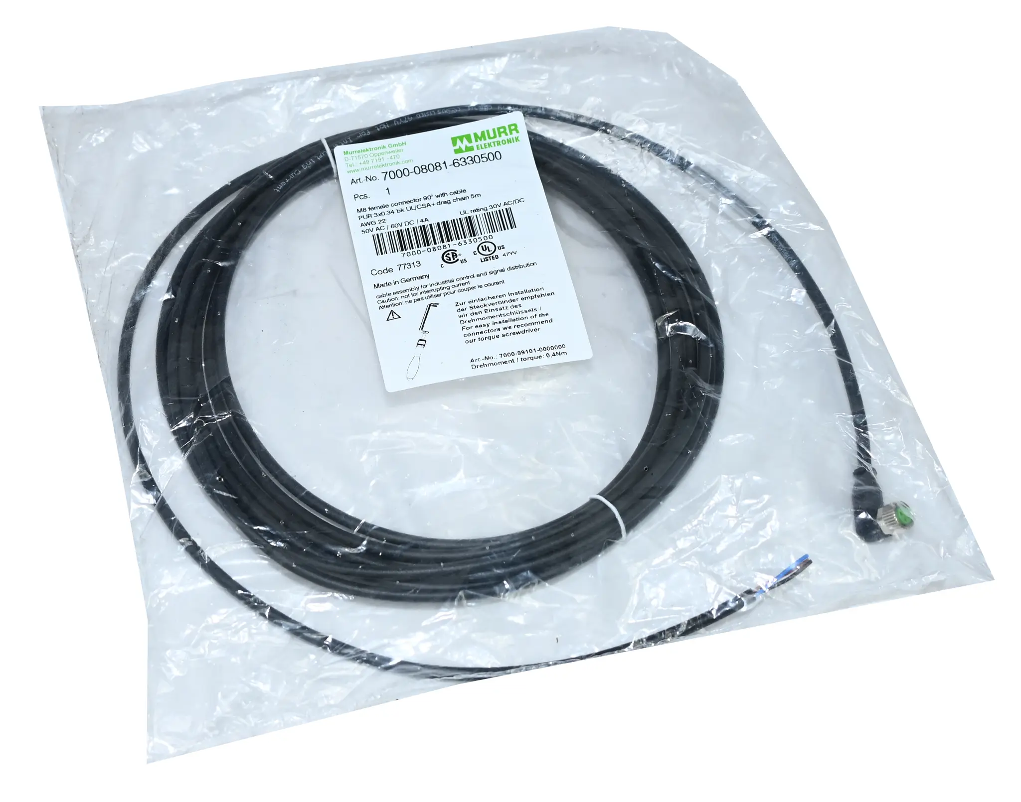 Produktfoto 1 von Murr Elektronik 7000-08081-6330500 M8 female 90° A-cod. with Cable New sealed