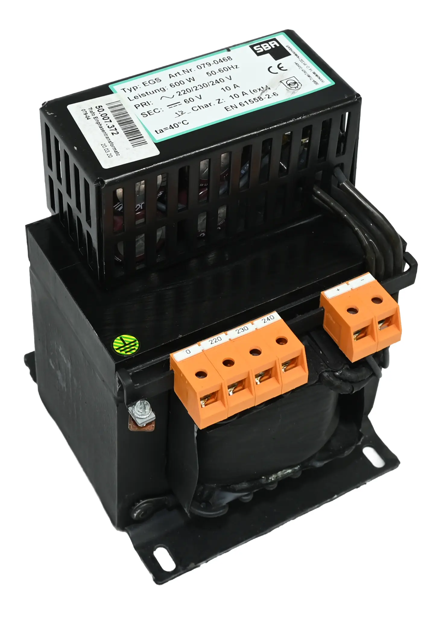 Produktfoto 1 von SBA EGS 079-0468 Safety Isolating Transformer 220/240V