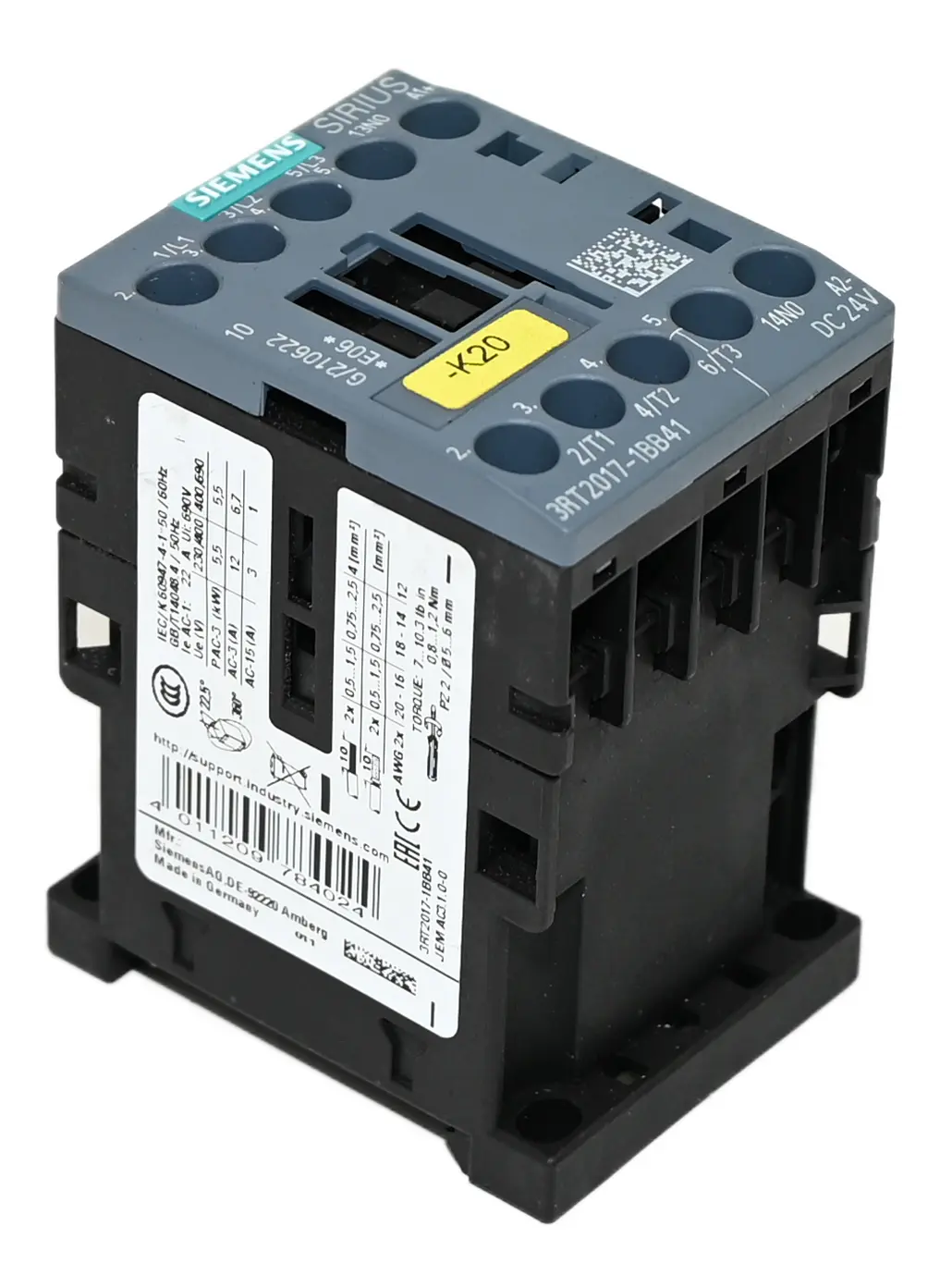Produktfoto 1 von Siemens 3RT2017-1BB41 Sirius 3RT2 017-1BB41 Contactor
